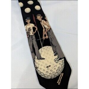 Norman Rockwell Black Golf Novelty Tie with Cream & Gray Accents